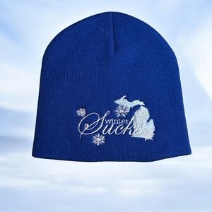 Winter Sucks Blue Winter Cap - 100% Acrylic - Unused Embroidered Beanie w/ Tags